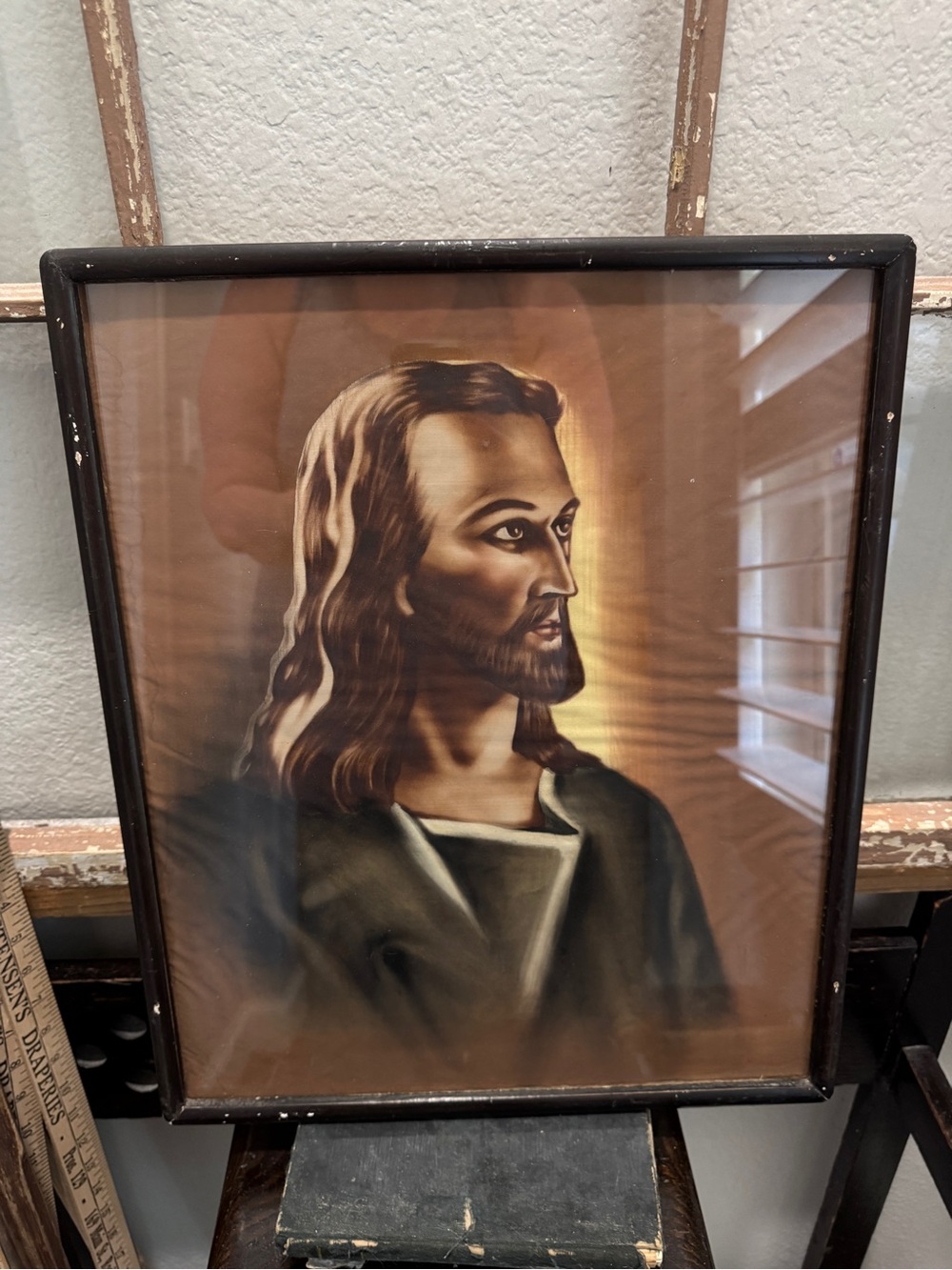 Vintage Framed Jesus Portrait Wall Art in Brown and Black